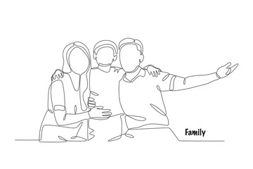 Family taking photos. Family concept one-line drawing