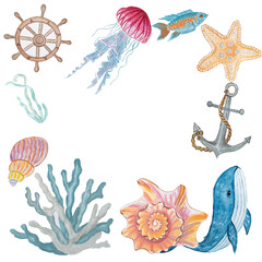 sea animals set underwater world