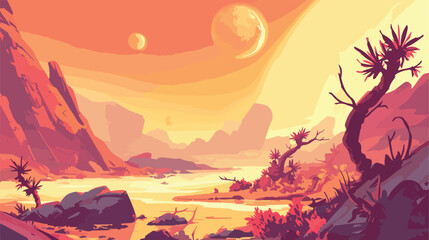 Fototapeta na wymiar Fairy game Sci-fi red mars alien Landscape. Nature
