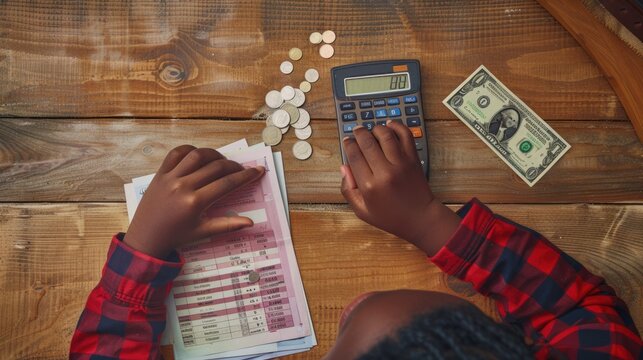 Kids learning finances, safe and invest money, financial education and awareness, planning of future for children, AI generated image