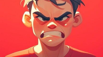 Obraz premium Illustration of a male cartoon character avatar in an angry mood with a red face representing emotions