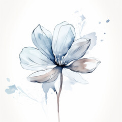 Abstract minimalistic watercolor flower, isolated on white background. Generative AI.
