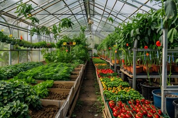 a greenhouse filled with grafted plants, showcasing the beauty of grafting in cultivation. - obrazy, fototapety, plakaty