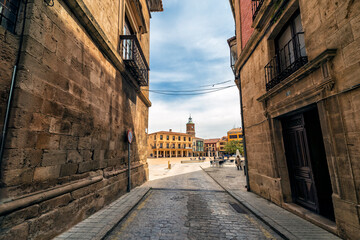 Street to the Main Square in Almazan. Soria. Spain. Europe.