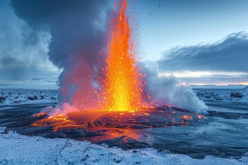 Spectacular Display of Molten Lava and Ash Eruption from Fagradalsfjall Volcano in Iceland