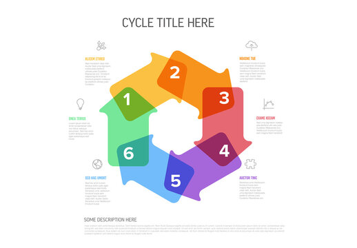 Six overlay arrows elements infographic cycle with icons and numbers