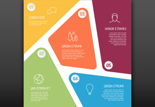 Multipurpose infographic template with five color content space areas icons and numbers