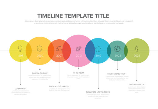 Rainbow color circles on the time line - multipurpose infographic timeline template