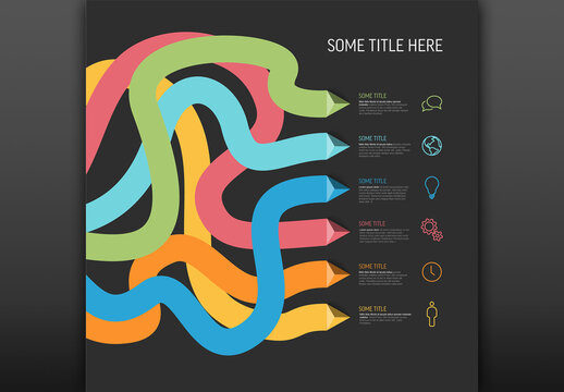 Dark Infochart with modern colors lines icons and pyramid triangle arrows pointing on one direction