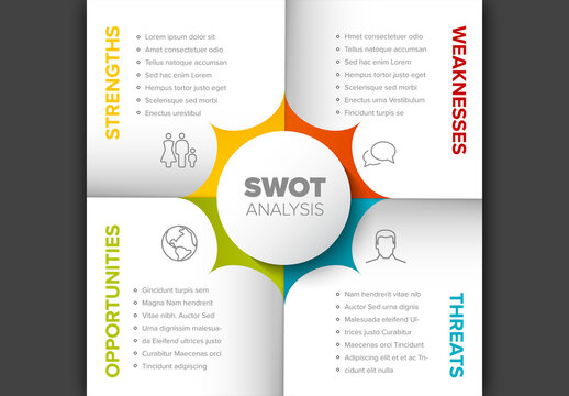 White paper squares with color borders SWOT diagram schema template