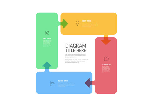 Solid color cycle infographic template made from four pastel color rectangles with arrows