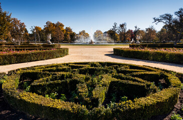 The Garden of Parterre and Fountain of Ceres on the background. Aranjuez. Madrid. Spain. Europe.