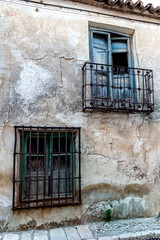 Old balcony and windows in Chinchon.  Madrid. Spain. Europe.