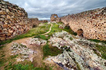 Ruins of the Black Cliffs Castle in Mora. Toledo. Spain. Europe.
