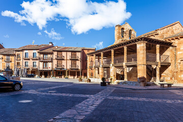 The Main Square  and St. Miguel church in Ayllon. Segovia. Spain.