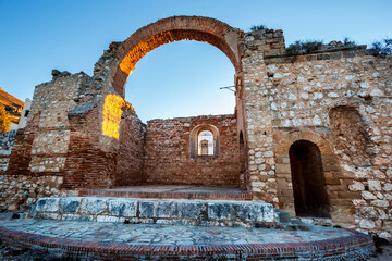 Ruins of St. Peter church in Hita, early in a winter morning. Guadalajara. Spain.