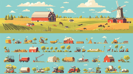 Farm Agriculture infographics set with technical eq