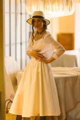 Beautiful tender woman in white dress posing. Beauty, fashion. Haircare. Cosmetics. - 791548141