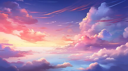 Dreamy cloudscape with cotton candy hues at sunset - obrazy, fototapety, plakaty