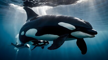 Obraz premium Killer Whale Orcinus Female with Calf