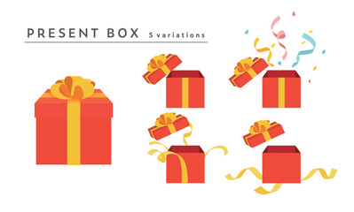 色々なバリエーションのプレゼントのイラストセット　ギフト　シンプル　贈り物　お祝い　ボックス　リボン