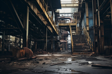 Abandoned old building with stairs and graffiti