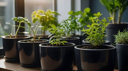 Growing plants. Special pots for growing herbs