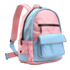 pastel pink and blue backpack isolated on white