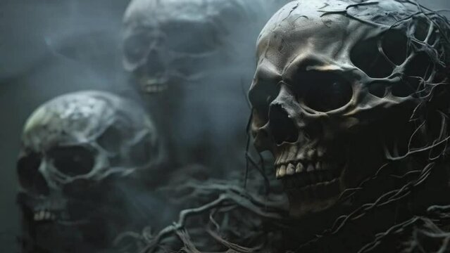 Close-ups of cursed or possessed objects emanating an aura of dread, 4k animation video