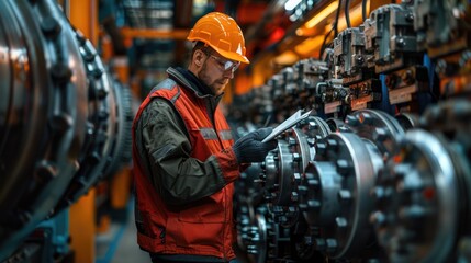Fototapeta premium Engineer examining an electric motors wiring and connections for maintenance