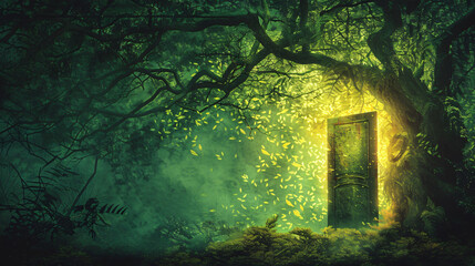 Magic door door to fantasy dimension branch and leaf 