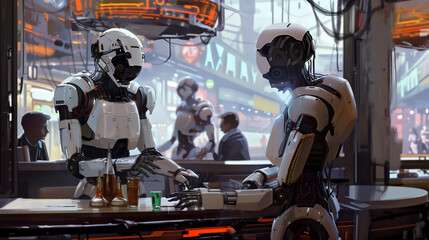 Zwei Roboter an einer Bar trinken