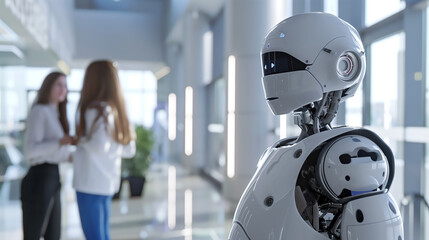 Roboter bewacht Büroräume in einer Firma