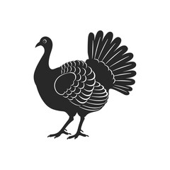 Turkey bird black silhouette. Vector icon isolated on white background for logo design Thanksgiving theme