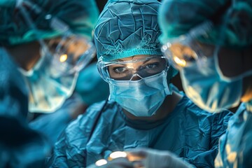 Professional medical staff discuss situation on operating room