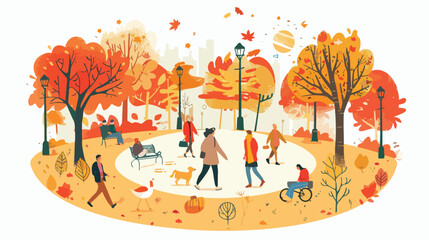 Autumn park season background with people outdoor dif