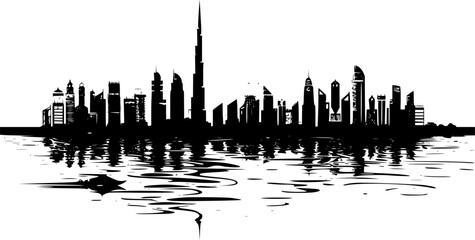 Black and White Dubai Skyline Sticker, Classic and Versatile