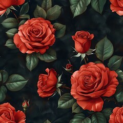 Vibrant Red Rose Pattern with Timeless Beauty