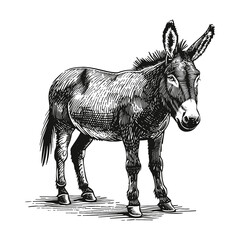 donkey engraving black and white outline