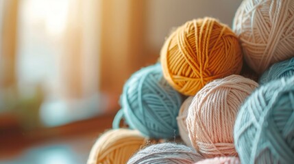 Colorful yarn balls in sunlight, ideal for knitting and crafts in a cozy setting.