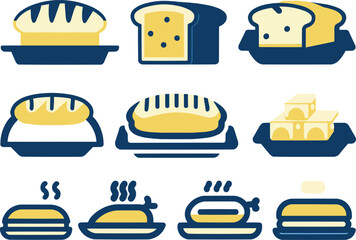 Set of flat food, bread, meal icon, vector illustration.