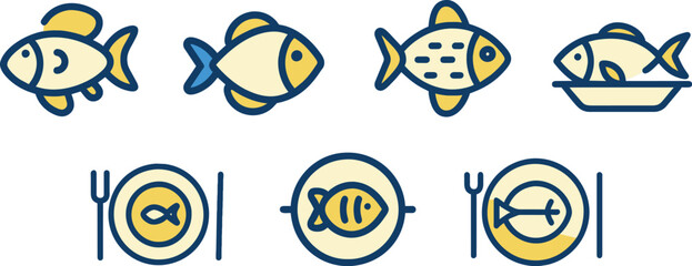 Set of flat fish, food icon, vector illustration.