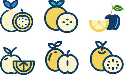 Set of flat fruit, food icon, vector illustration.