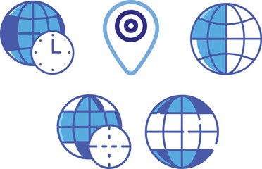 Set of flat global, global destination icon, vector illustration.