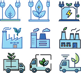 plantilla 4500xSet of flat green production, environmental icon, vector illustration.