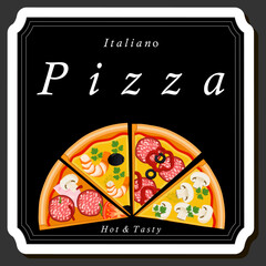 Illustration on theme big hot tasty pizza to pizzeria menu