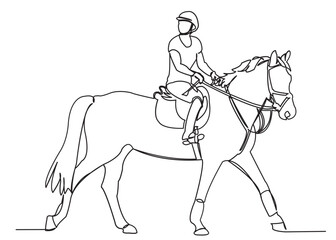 continuous single drawn one line Jockey girl hand-drawn picture silhouette. Line art. character Jockey girl