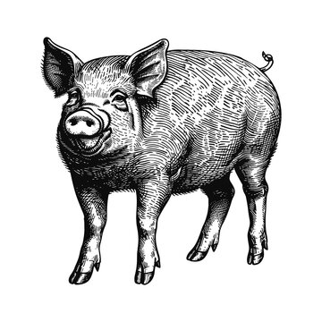 recommend clip art: pig engraving black and white outline