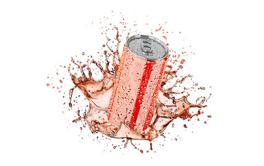 Blank red aluminum 280 ml soda can with drops splash mockup