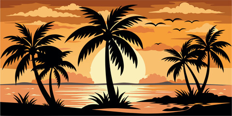 palm trees on the sunset background